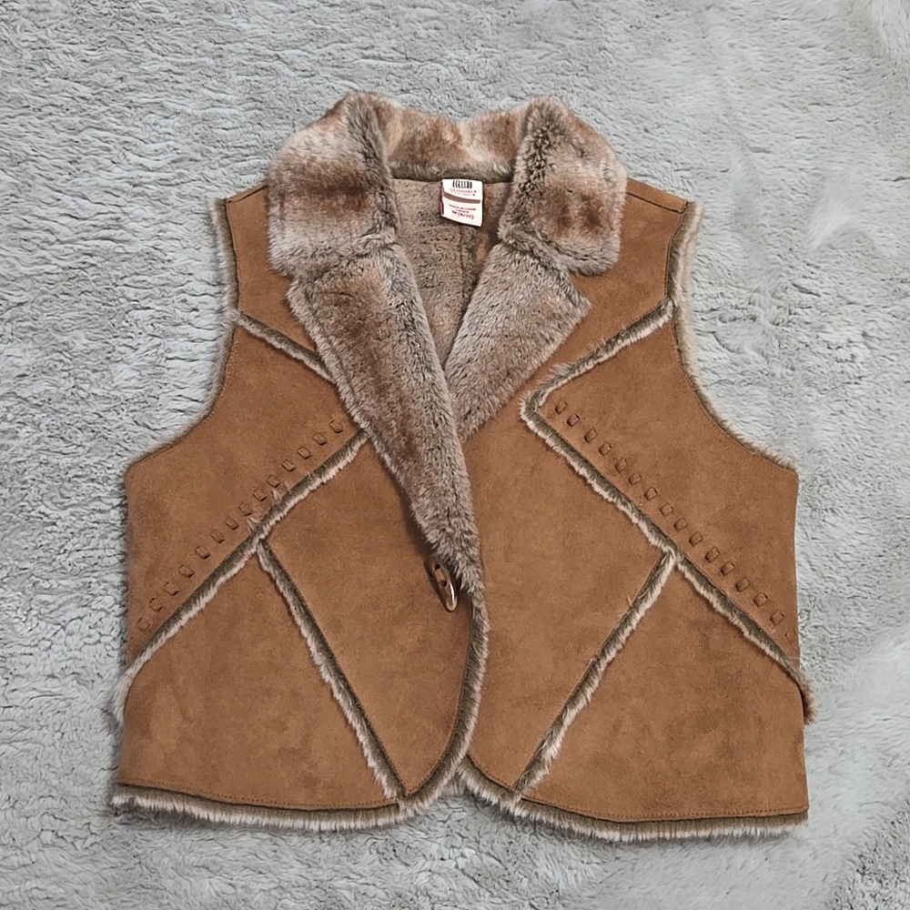 Vintage faux suede faux fur women's vest size M